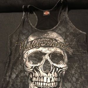 Harley Davidson Skull Rhinestones Tank